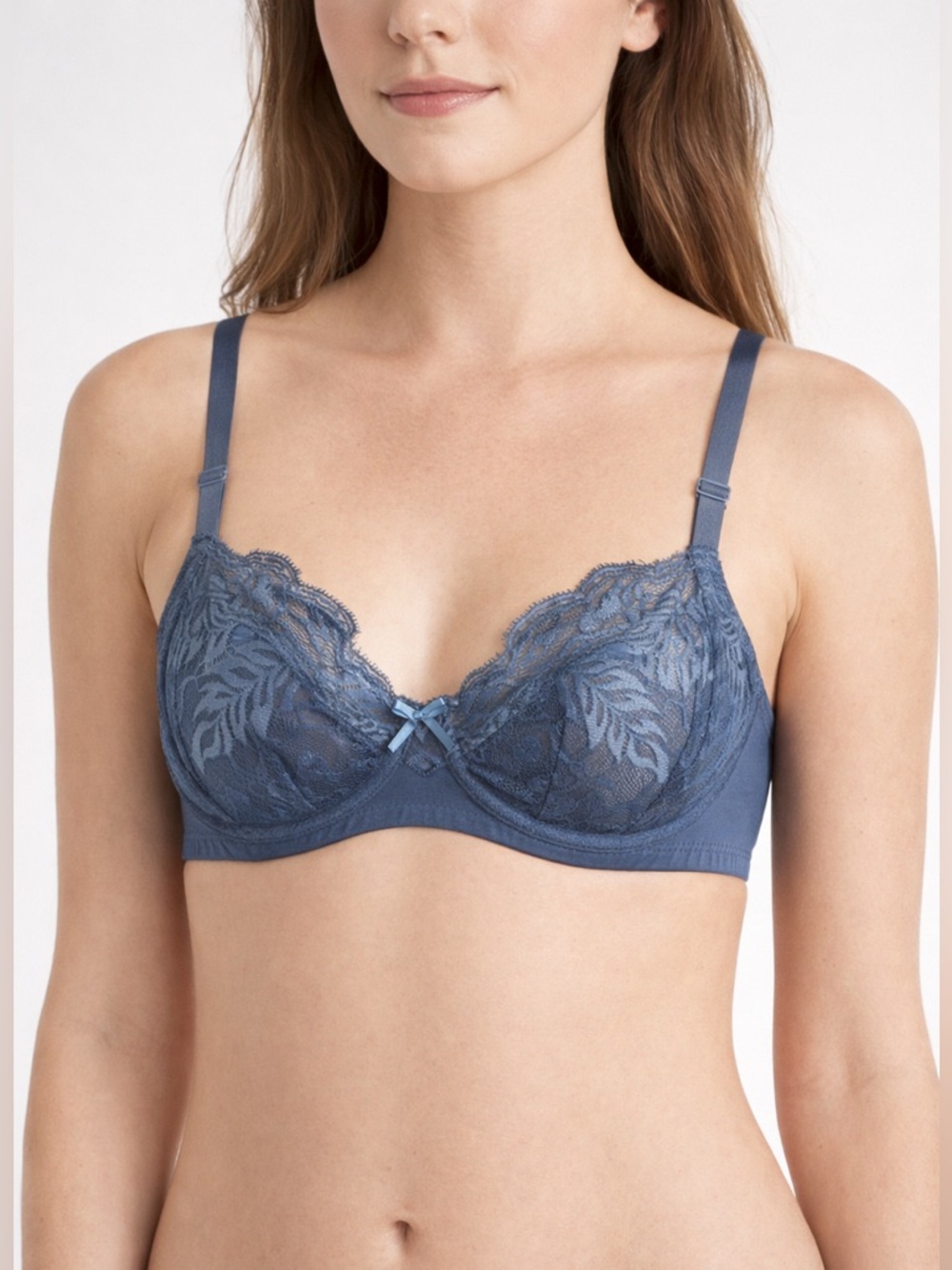 Understance Lace Bra Blue 30C Underwire Unlined Sheer Feminine Intimates Comfy